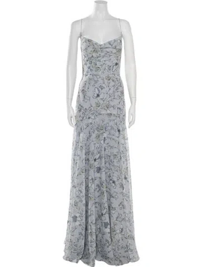 Pre-owned Jenny Yoo Floral Print Long Dress W/ Tags In Blue