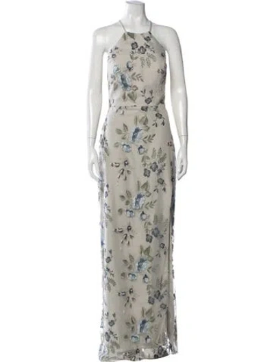 Pre-owned Jenny Yoo Floral Print Long Dress W/ Tags In Grey