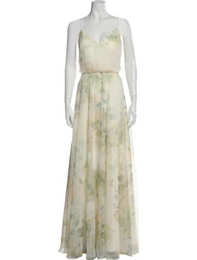Pre-owned Jenny Yoo Floral Print Long Dress W/ Tags In Multi