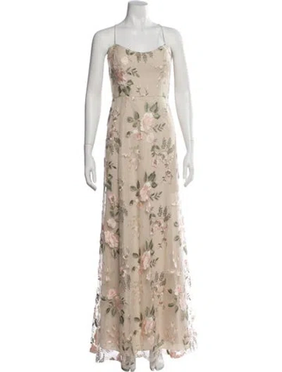 Pre-owned Jenny Yoo Floral Print Long Dress W/ Tags In Neutral