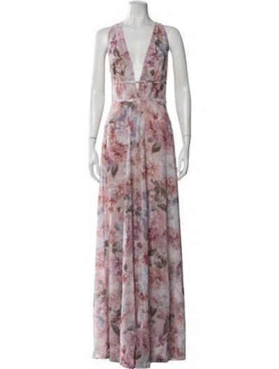 Pre-owned Jenny Yoo Floral Print Long Dress W/ Tags In Neutrals