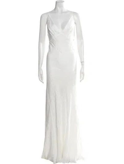 Pre-owned Jenny Yoo Floral Print Long Dress W/ Tags In White