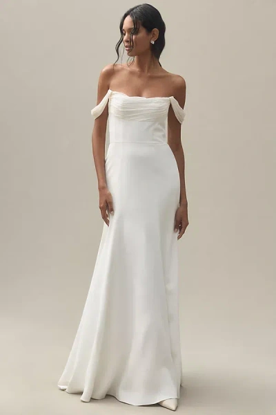 Jenny Yoo Francesca Off-the-shoulder Fit & Flare Crepe Wedding Gown In White