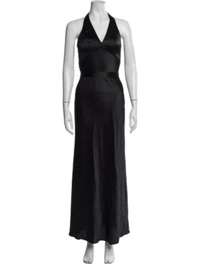 Pre-owned Jenny Yoo Halterneck Long Dress In Black