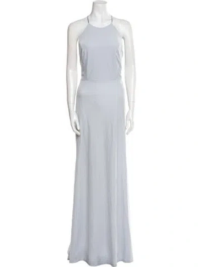 Pre-owned Jenny Yoo Halterneck Long Dress In Blue