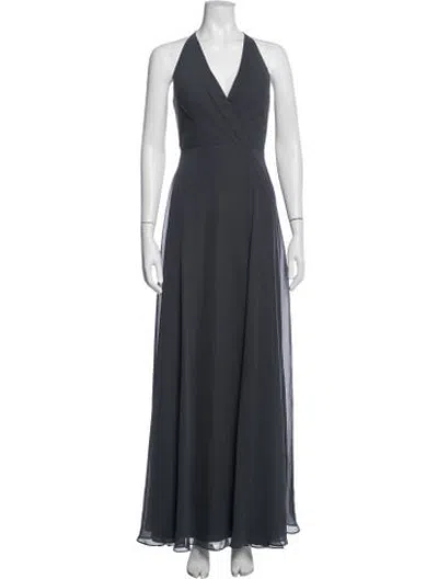 Pre-owned Jenny Yoo Halterneck Long Dress In Blue/grey