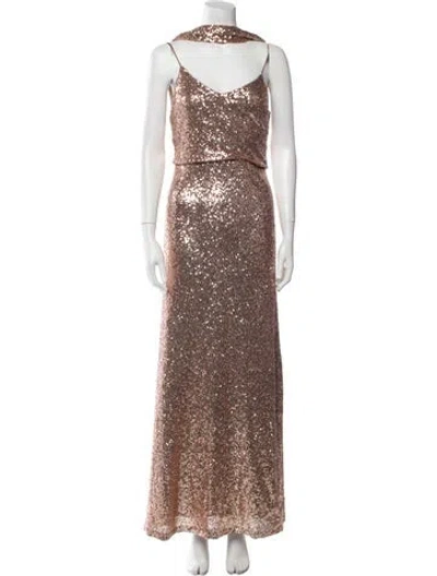 Pre-owned Jenny Yoo Halterneck Long Dress In Brown