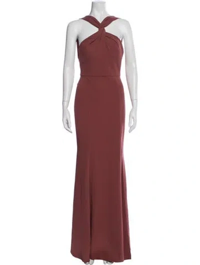 Pre-owned Jenny Yoo Halterneck Long Dress In Brown