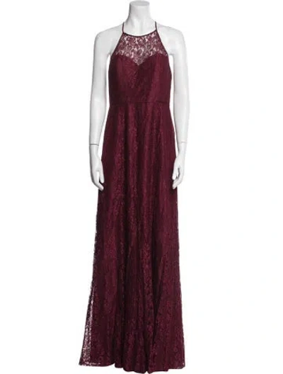 Pre-owned Jenny Yoo Halterneck Long Dress In Burgundy