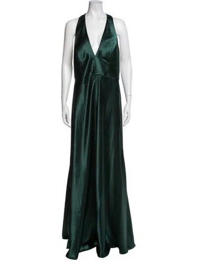 Pre-owned Jenny Yoo Halterneck Long Dress In Green