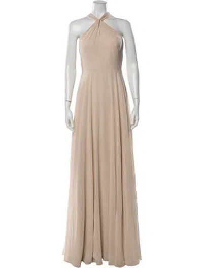 Pre-owned Jenny Yoo Halterneck Long Dress In Neutrals
