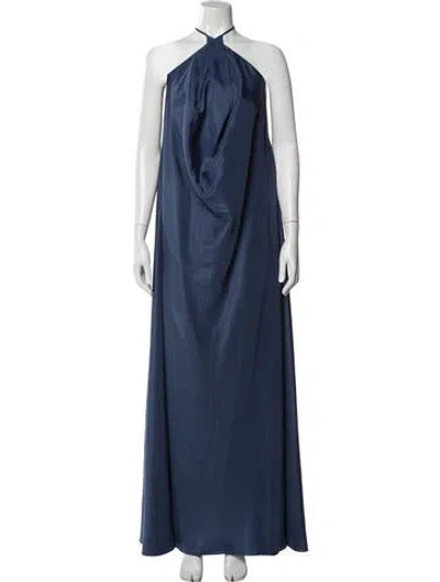 Pre-owned Jenny Yoo Halterneck Long Dress W/ Tags In Blue
