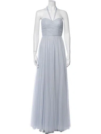 Pre-owned Jenny Yoo Halterneck Long Dress W/ Tags In Blue