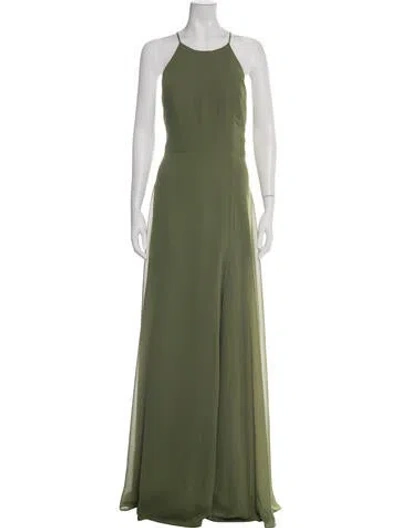 Pre-owned Jenny Yoo Halterneck Long Dress W/ Tags In Green