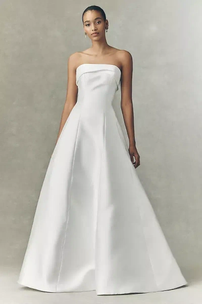 Jenny Yoo Jenny By  Ana Strapless Foldover Satin Fit & Flare Wedding Gown In White