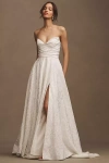 Jenny Yoo Jenny By  Beau Floral Jacquard Off-the-shoulder Sweetheart Puff-sleeve Wedding Gown