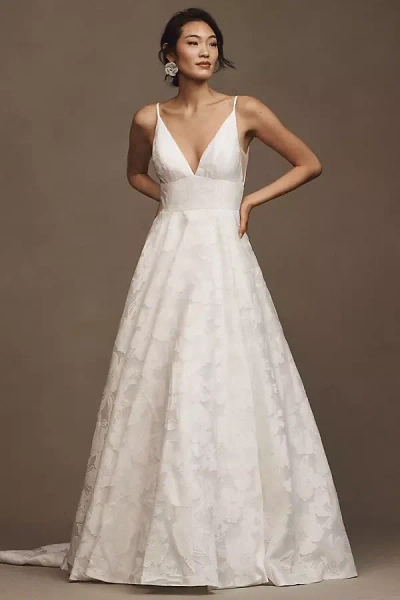 Jenny Yoo Jenny By  Hawkins V-neck A-line Printed Organza Wedding Gown In White