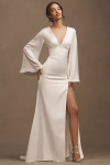 Jenny Yoo Jenny By  Lane Satin Long-sleeve V-neck A-line Wedding Gown