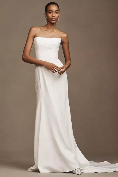 Jenny Yoo Jenny By  Tricia Fit & Flare Appliqué Crepe Wedding Gown In White