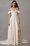 Jenny Yoo Kennedy Off-the-shoulder A-line Satin Wedding Gown In White