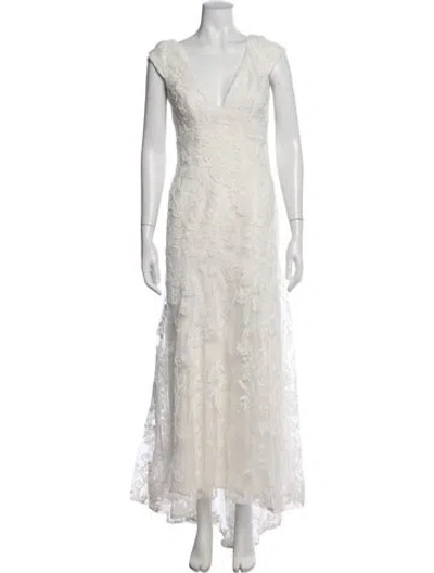Pre-owned Jenny Yoo Lace Long Dress In Neutral