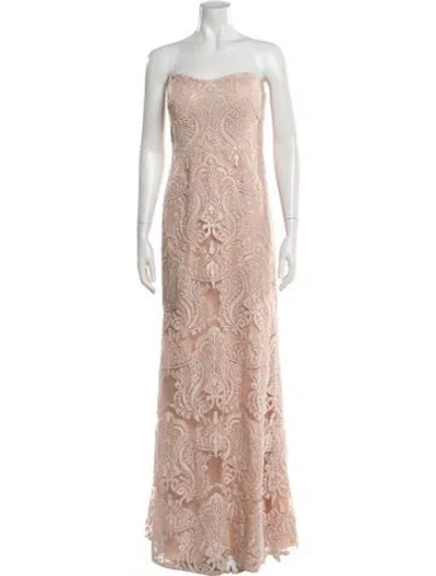 Pre-owned Jenny Yoo Lace Pattern Long Dress In Neutral