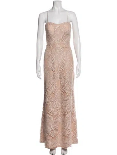 Pre-owned Jenny Yoo Lace Pattern Long Dress In Neutral