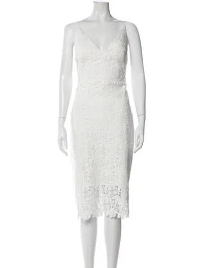 Pre-owned Jenny Yoo Lace Pattern Midi Length Dress W/ Tags In White