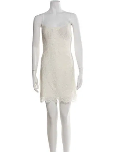 Pre-owned Jenny Yoo Lace Pattern Mini Dress In White