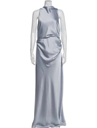 Pre-owned Jenny Yoo Mock Neck Long Dress In Blue