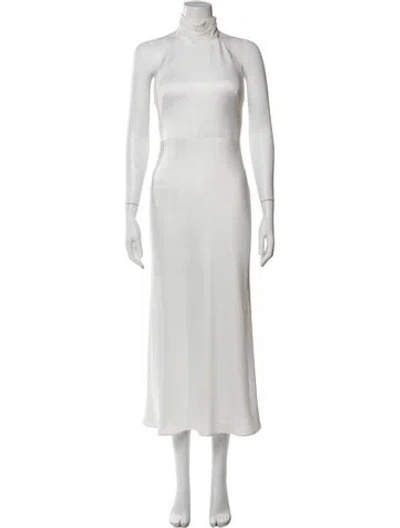 Pre-owned Jenny Yoo Mock Neck Long Dress In White