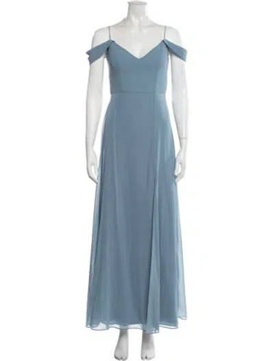 Pre-owned Jenny Yoo Off-the-shoulder Long Dress In Blue