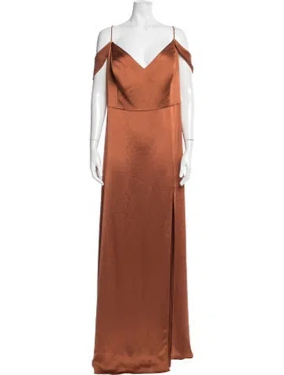 Pre-owned Jenny Yoo Off-the-shoulder Long Dress In Brown