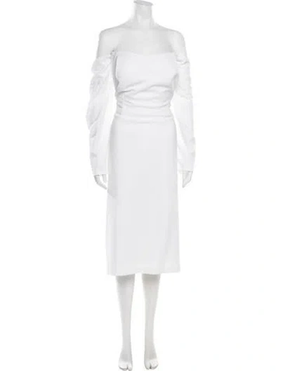 Pre-owned Jenny Yoo Off-the-shoulder Midi Length Dress In White