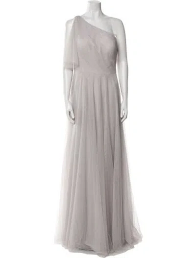 Pre-owned Jenny Yoo One-shoulder Long Dress In Gray