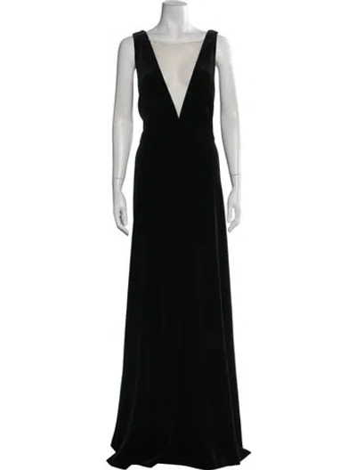 Pre-owned Jenny Yoo Plunge Neckline Long Dress In Black