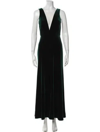 Pre-owned Jenny Yoo Plunge Neckline Long Dress In Green