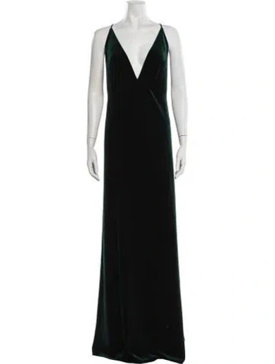 Pre-owned Jenny Yoo Plunge Neckline Long Dress In Green