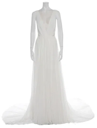 Pre-owned Jenny Yoo Plunge Neckline Long Dress In Grey