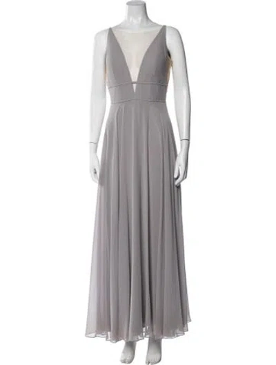 Pre-owned Jenny Yoo Plunge Neckline Long Dress In Grey