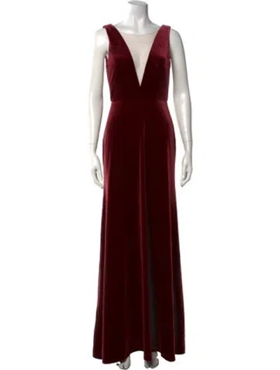 Pre-owned Jenny Yoo Plunge Neckline Long Dress In Red