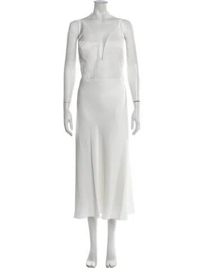 Pre-owned Jenny Yoo Plunge Neckline Midi Length Dress W/ Tags In Neutrals