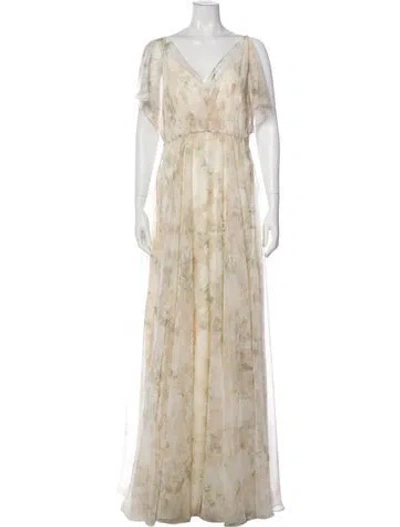 Pre-owned Jenny Yoo Printed Long Dress W/ Tags In Neutral