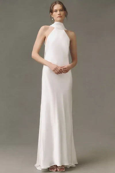 Jenny Yoo Satin Halter-neck Maxi Dress In White