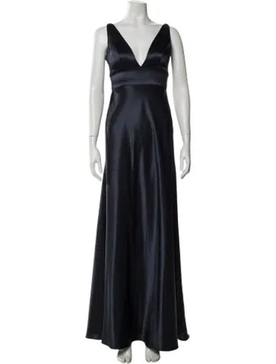 Pre-owned Jenny Yoo Satin Long Dress In Blue