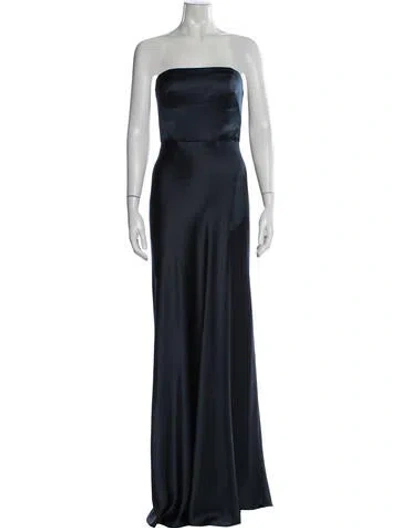 Pre-owned Jenny Yoo Satin Long Dress In Blue