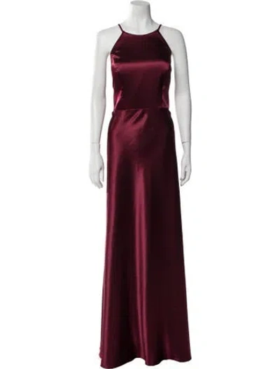 Pre-owned Jenny Yoo Satin Long Dress In Burgundy