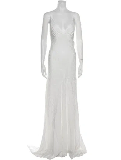 Pre-owned Jenny Yoo Satin Long Dress W/ Tags In White