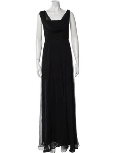 Pre-owned Jenny Yoo Silk Long Dress In Black