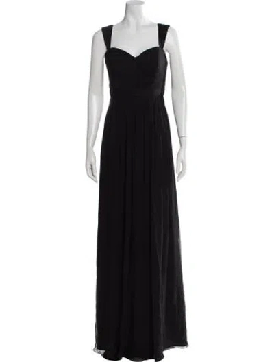 Pre-owned Jenny Yoo Silk Long Dress In Black